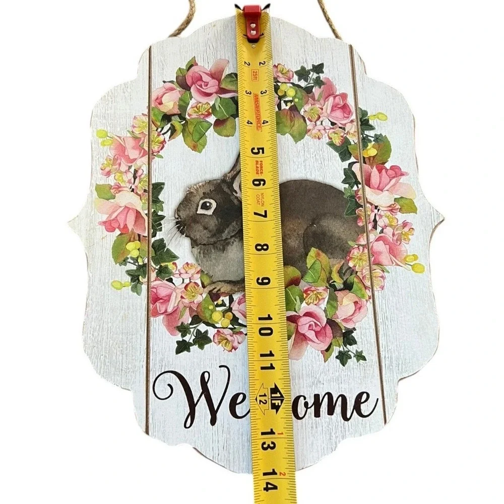 Spring Bunny Welcome Door Hanger Floral Wreath Rustic Easter‎ Wall Decor